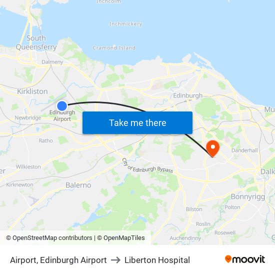Airport, Edinburgh Airport to Liberton Hospital map