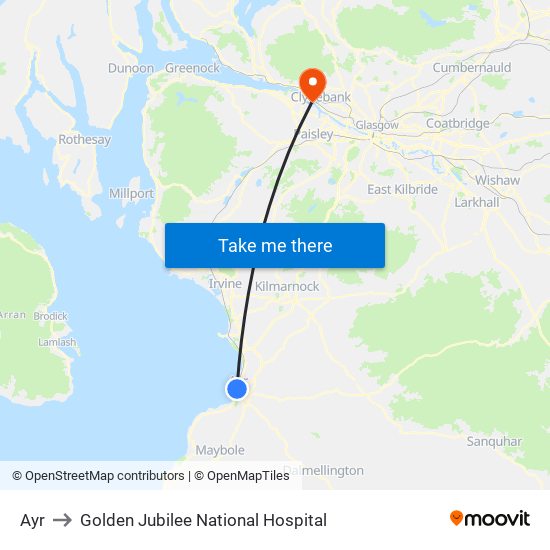 Ayr to Golden Jubilee National Hospital map