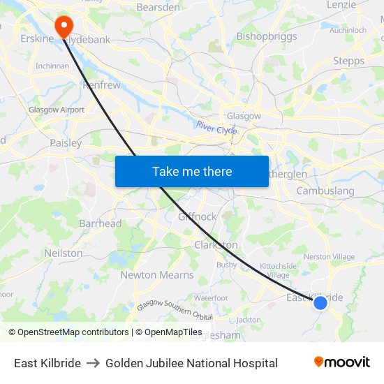 East Kilbride to Golden Jubilee National Hospital map