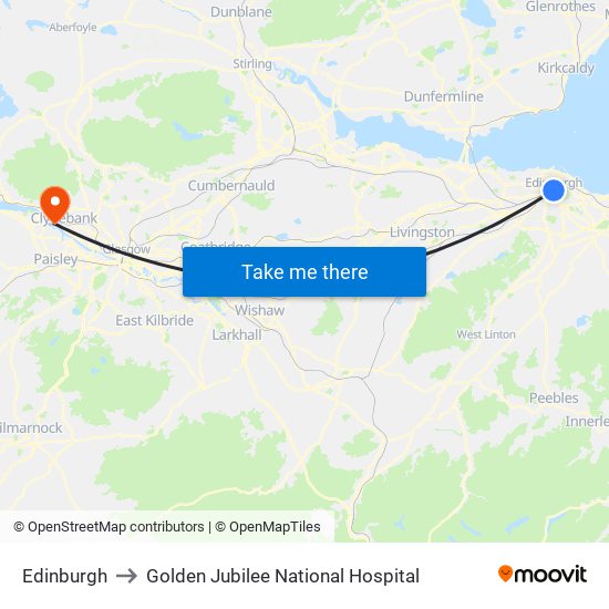 Edinburgh to Golden Jubilee National Hospital map