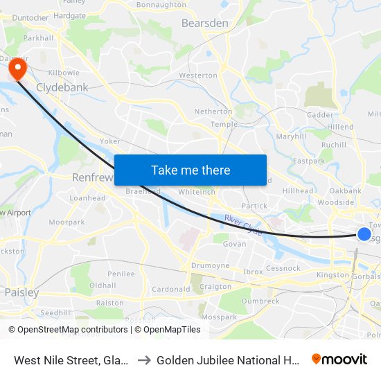 West Nile Street, Glasgow to Golden Jubilee National Hospital map