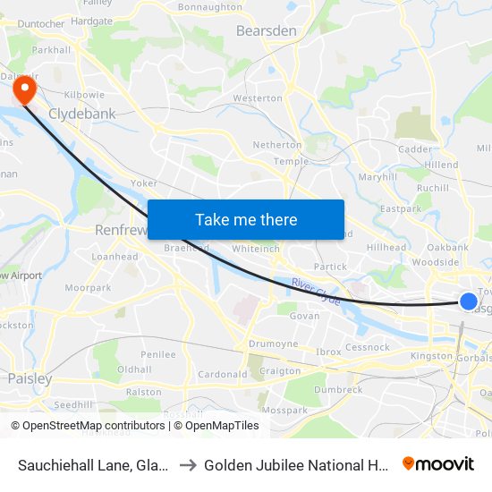 Sauchiehall Lane, Glasgow to Golden Jubilee National Hospital map