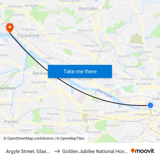 Argyle Street, Glasgow to Golden Jubilee National Hospital map