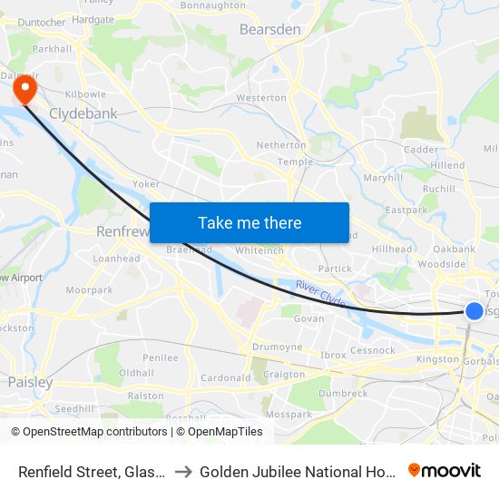 Renfield Street, Glasgow to Golden Jubilee National Hospital map