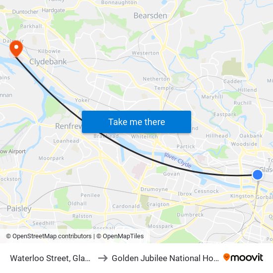 Waterloo Street, Glasgow to Golden Jubilee National Hospital map