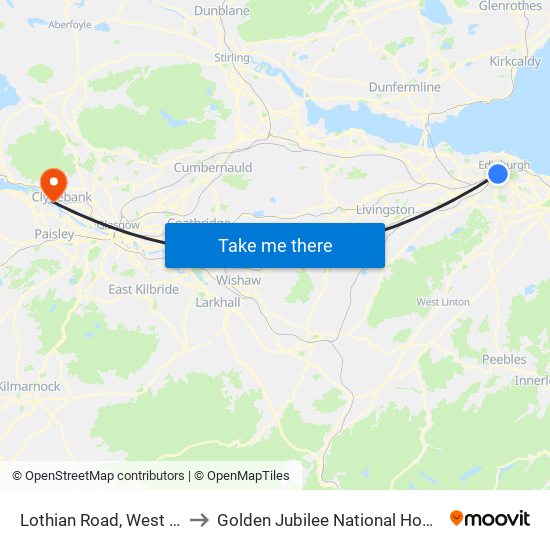 Lothian Road, West End to Golden Jubilee National Hospital map