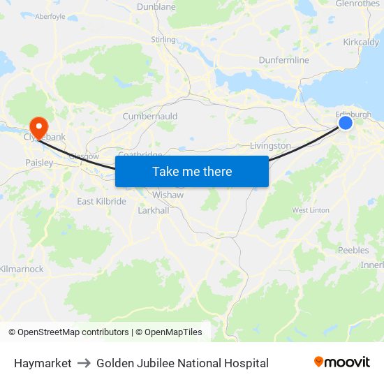 Haymarket to Golden Jubilee National Hospital map