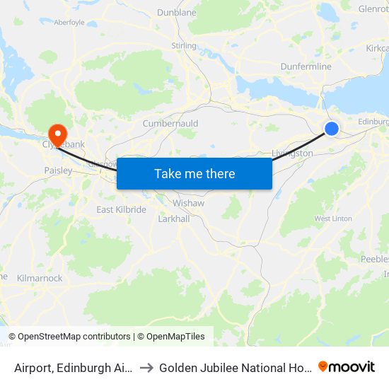 Airport, Edinburgh Airport to Golden Jubilee National Hospital map