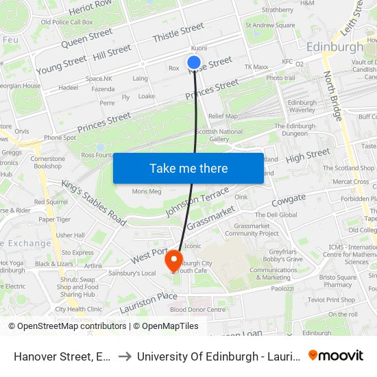 Hanover Street, Edinburgh to University Of Edinburgh - Lauriston Campus map