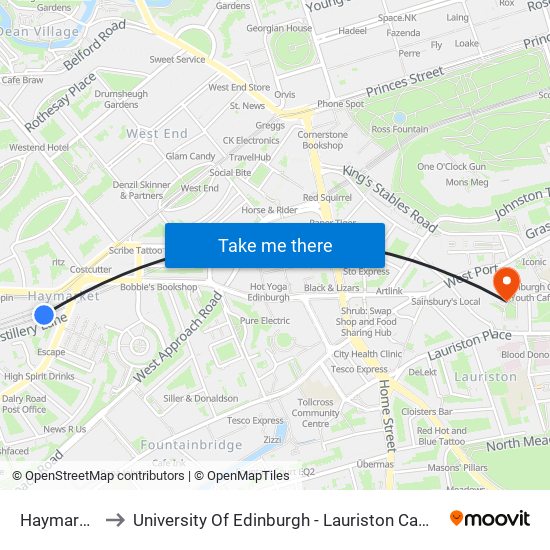 Haymarket to University Of Edinburgh - Lauriston Campus map
