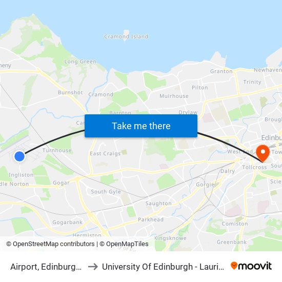 Airport, Edinburgh Airport to University Of Edinburgh - Lauriston Campus map