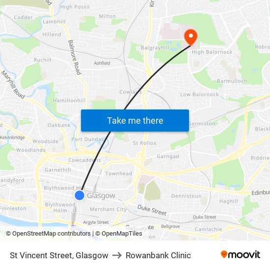 St Vincent Street, Glasgow to Rowanbank Clinic map