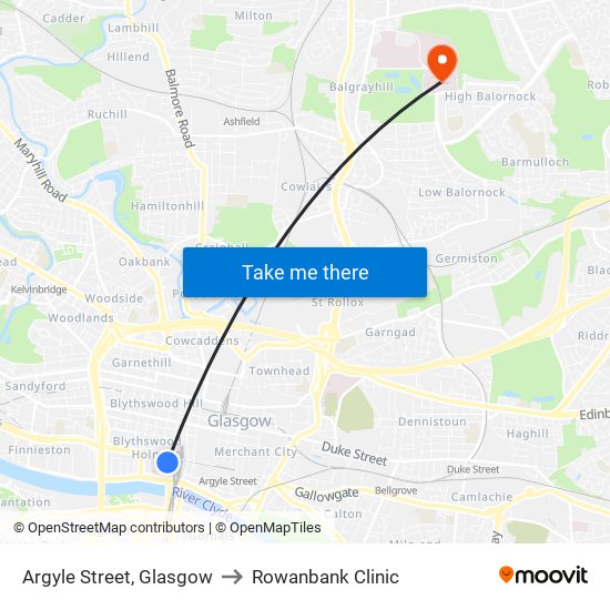 Argyle Street, Glasgow to Rowanbank Clinic map