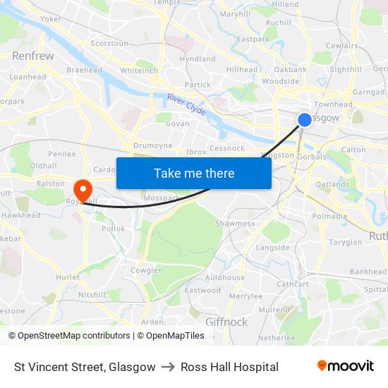 St Vincent Street, Glasgow to Ross Hall Hospital map