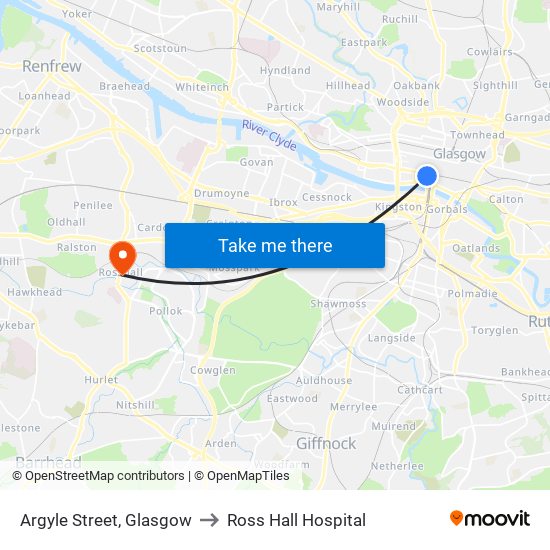 Argyle Street, Glasgow to Ross Hall Hospital map