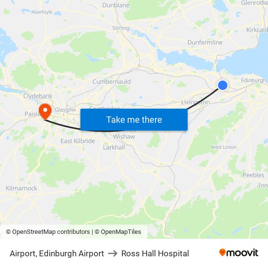 Airport, Edinburgh Airport to Ross Hall Hospital map