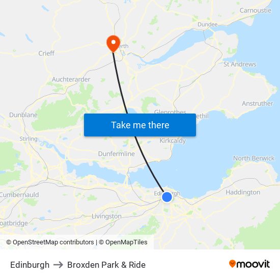 Edinburgh to Broxden Park & Ride map