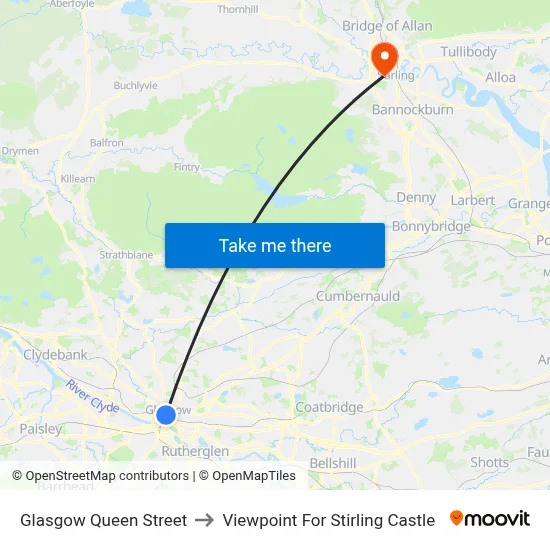 Glasgow Queen Street to Viewpoint For Stirling Castle map