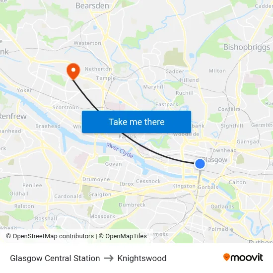 Glasgow Central Station to Knightswood map