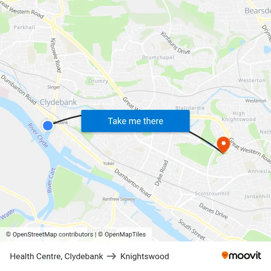 Health Centre, Clydebank to Knightswood map