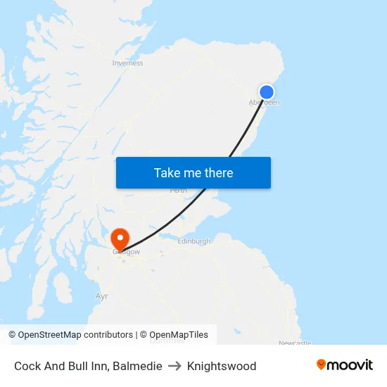 Cock And Bull Inn, Balmedie to Knightswood map