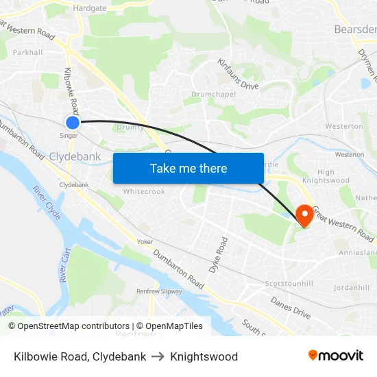 Kilbowie Road, Clydebank to Knightswood map
