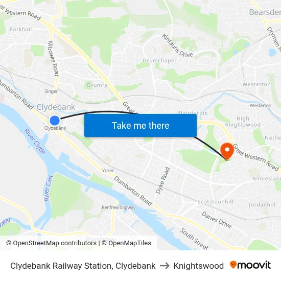 Clydebank Railway Station, Clydebank to Knightswood map