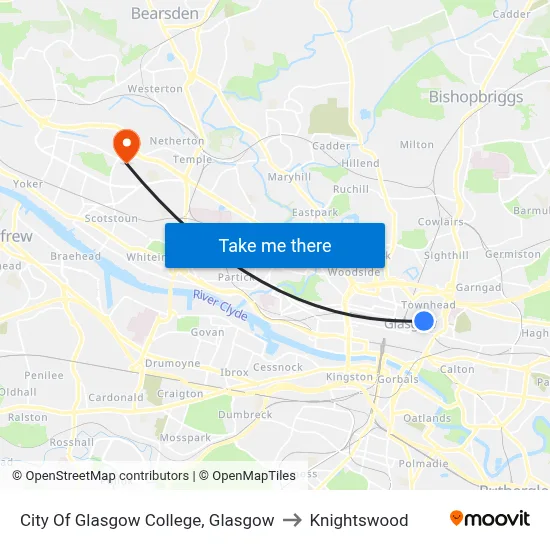 City Of Glasgow College, Glasgow to Knightswood map