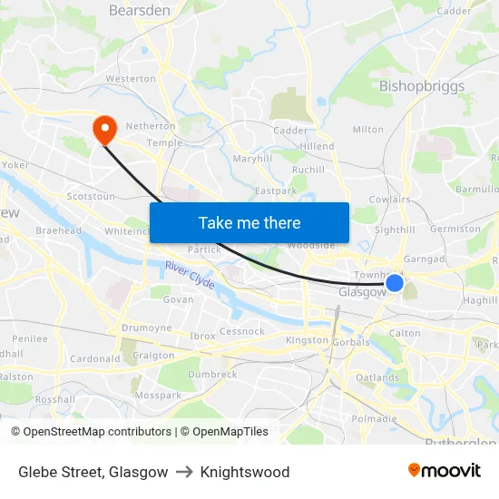 Glebe Street, Glasgow to Knightswood map