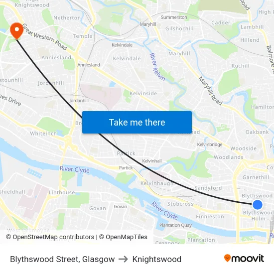 Blythswood Street, Glasgow to Knightswood map
