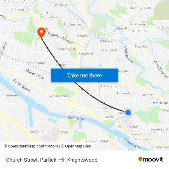 Church Street, Partick to Knightswood map