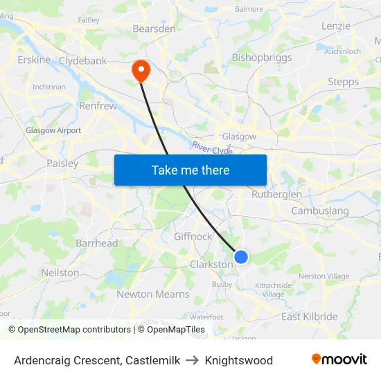 Ardencraig Crescent, Castlemilk to Knightswood map