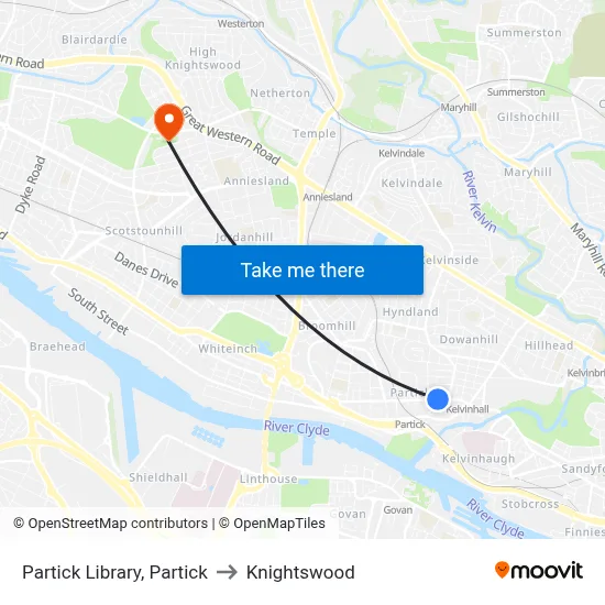 Partick Library, Partick to Knightswood map