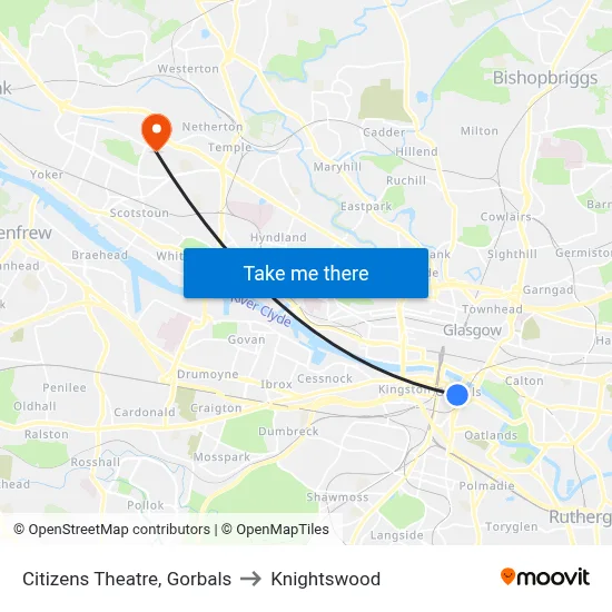Citizens Theatre, Gorbals to Knightswood map
