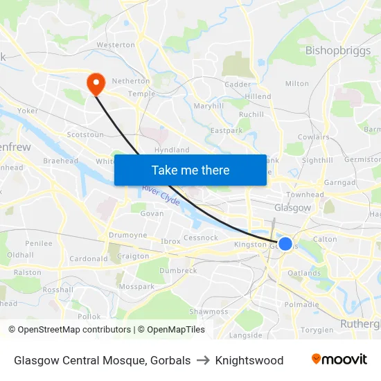 Glasgow Central Mosque, Gorbals to Knightswood map