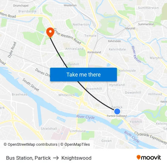 Bus Station, Partick to Knightswood map
