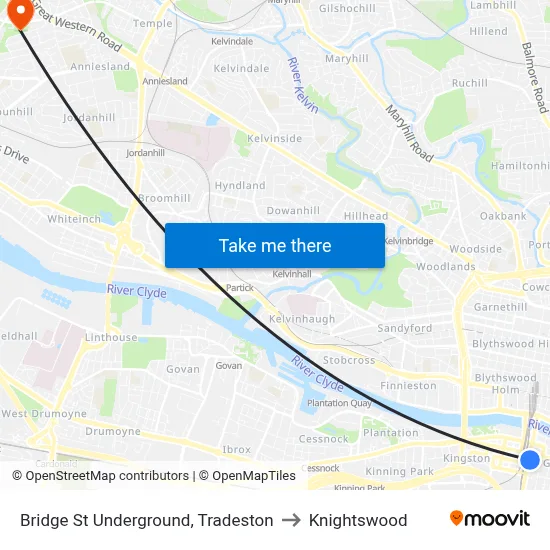 Bridge St Underground, Tradeston to Knightswood map
