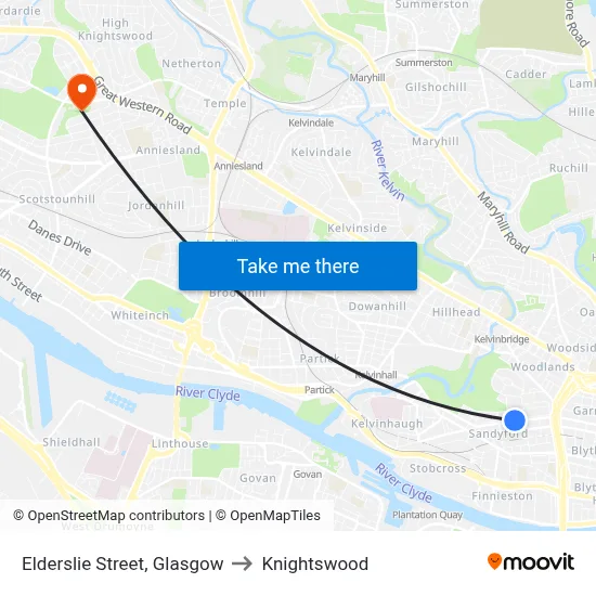 Elderslie Street, Glasgow to Knightswood map