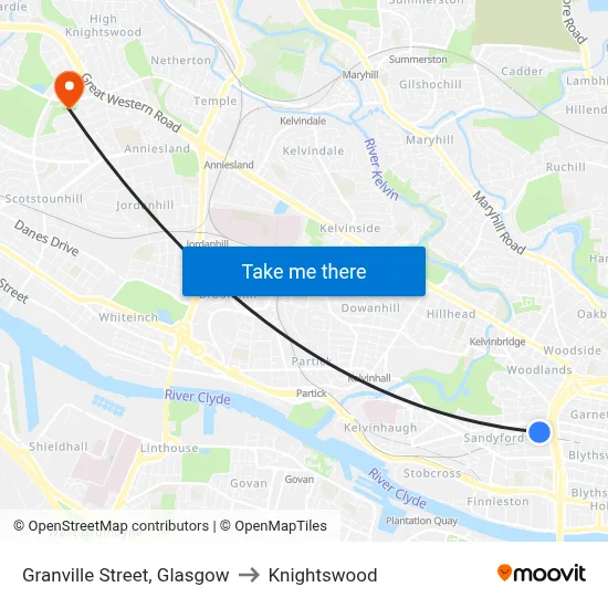 Granville Street, Glasgow to Knightswood map