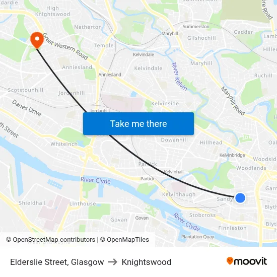 Elderslie Street, Glasgow to Knightswood map
