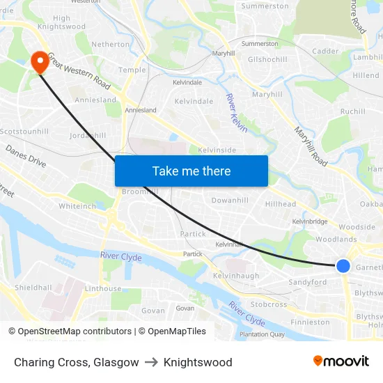 Charing Cross, Glasgow to Knightswood map