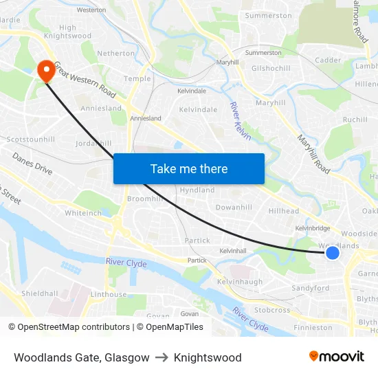 Woodlands Gate, Glasgow to Knightswood map