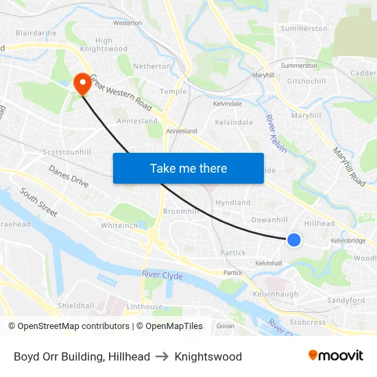 Boyd Orr Building, Hillhead to Knightswood map