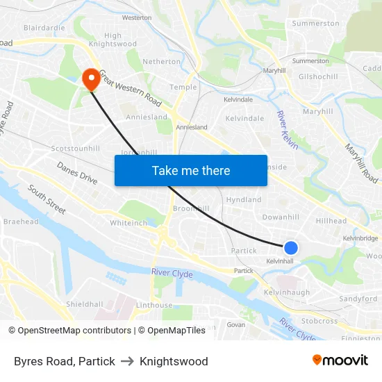 Byres Road, Partick to Knightswood map