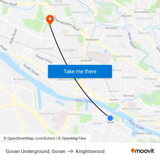 Govan Underground, Govan to Knightswood map