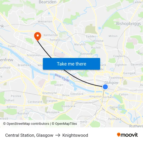 Central Station, Glasgow to Knightswood map