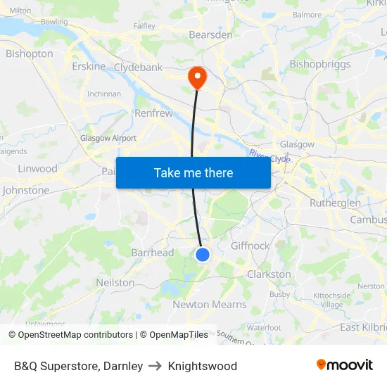 B&Q Superstore, Darnley to Knightswood map