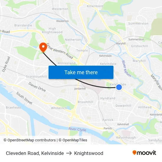 Cleveden Road, Kelvinside to Knightswood map