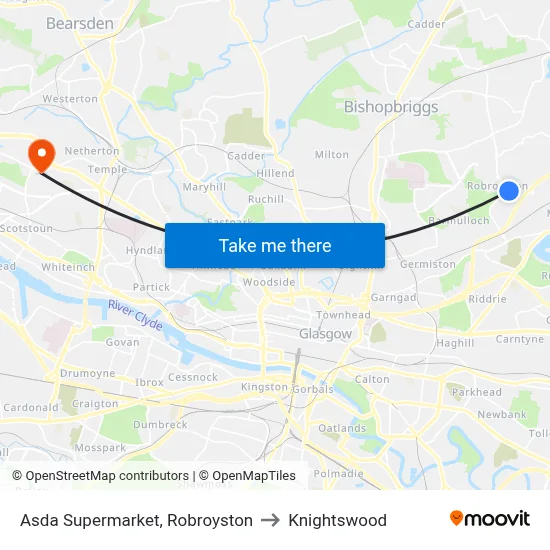 Asda Supermarket, Robroyston to Knightswood map
