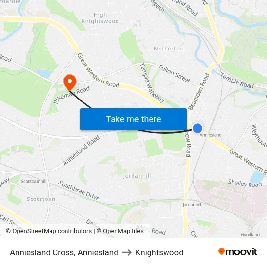 Anniesland Cross, Anniesland to Knightswood map